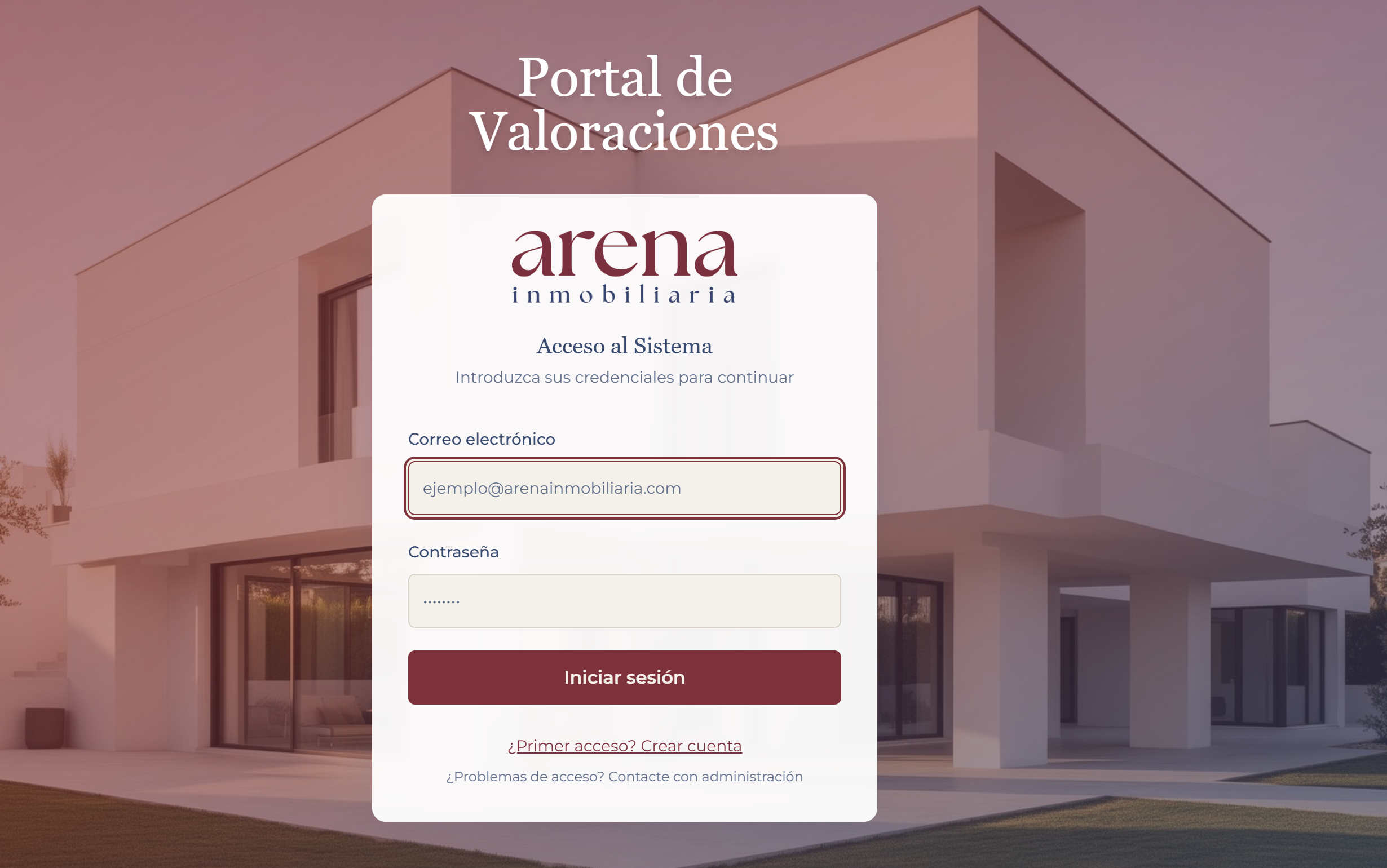 Portal de valoraciones: pantalla de acceso personalizada con la marca de la agencia
